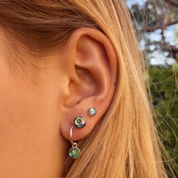 Studio Jewellery Hoop Earrings | Earrings-Abalone Disc Charm Silver Hoop Earrings