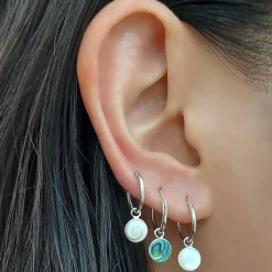 Studio Jewellery Hoop Earrings | Earrings-Abalone Disc Charm Silver Hoop Earrings