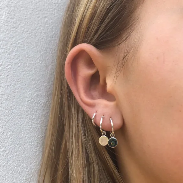 Studio Jewellery Hoop Earrings | Earrings-Abalone Disc Charm Silver Hoop Earrings