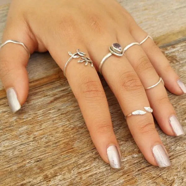 Studio Jewellery Midi And Knuckle Rings | Rings-Adjustable Leaf Midi Ring in Sterling Silver