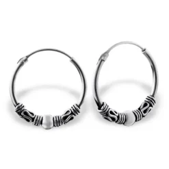 Studio Jewellery Hoop Earrings | Earrings-Bali Pattern Small Silver Hoop Sleeper Earrings