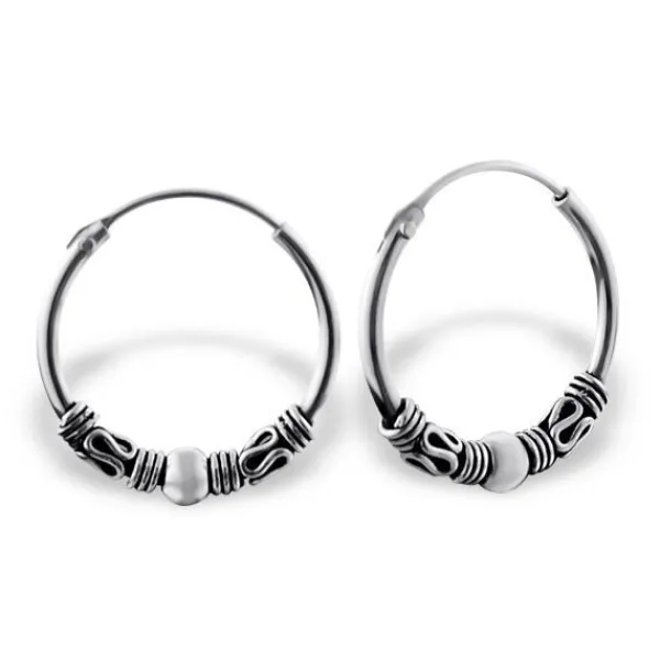 Studio Jewellery Hoop Earrings | Earrings-Bali Pattern Small Silver Hoop Sleeper Earrings
