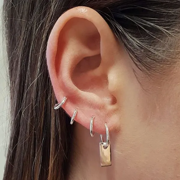 Studio Jewellery Hoop Earrings | Earrings-Bar Tag Silver Hoop Earrings