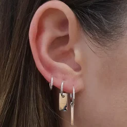 Studio Jewellery Hoop Earrings | Earrings-Bar Tag Silver Hoop Earrings