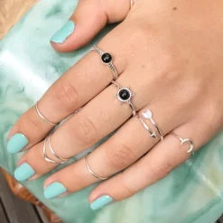 Studio Jewellery Gem Stone Rings | Rings-3 Bead Onyx Silver Ring