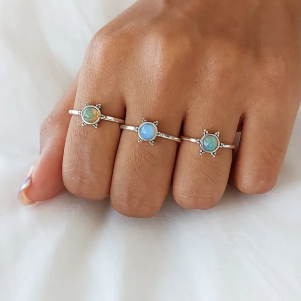 Studio Jewellery Gem Stone Rings | Rings-3 Bead Opal Silver Ring