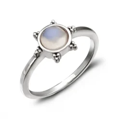 Studio Jewellery Gem Stone Rings | Rings-3 Bead Rainbow Moonstone Silver Ring