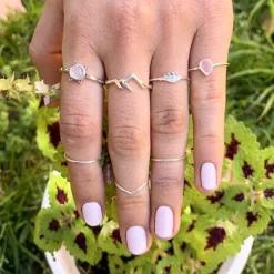 Studio Jewellery Gem Stone Rings | Rings-3 Bead Rainbow Moonstone Silver Ring