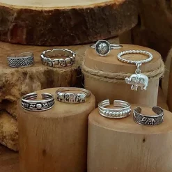 Studio Jewellery Midi And Knuckle Rings | Rings-Beaded Bali MIDI Silver Knuckle Ring