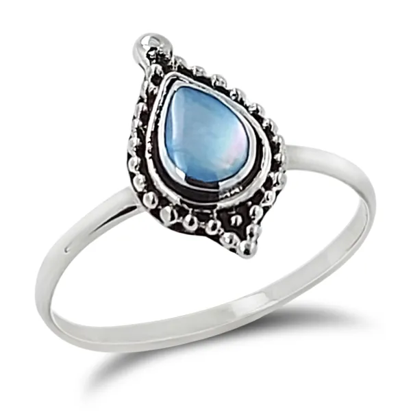 Studio Jewellery Rings-Beaded Blue Shell Silver Ring