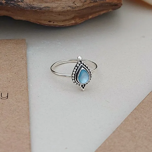 Studio Jewellery Rings-Beaded Blue Shell Silver Ring