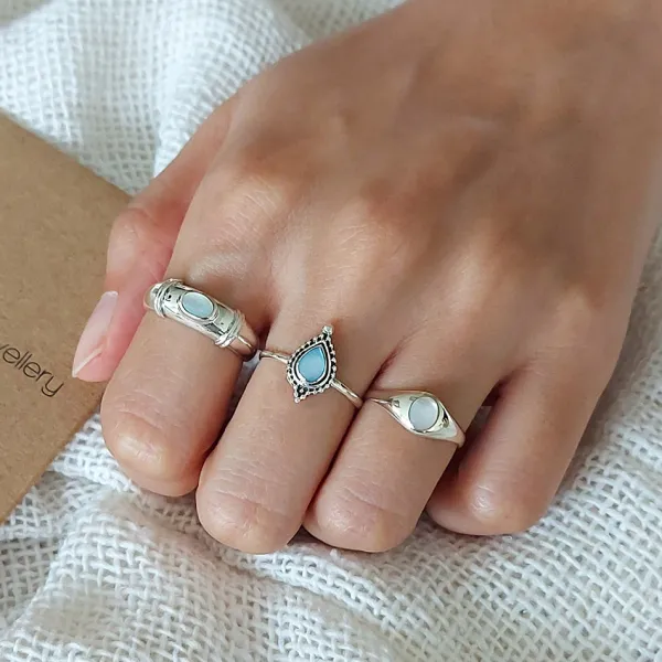 Studio Jewellery Rings-Beaded Blue Shell Silver Ring