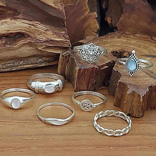 Studio Jewellery Rings-Beaded Blue Shell Silver Ring