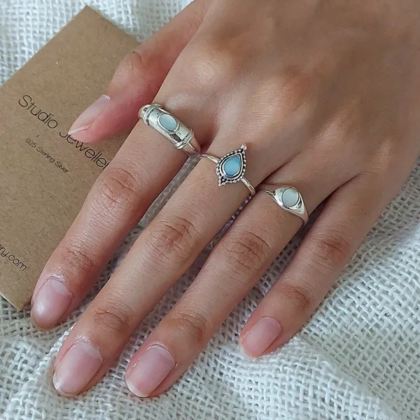 Studio Jewellery Rings-Beaded Blue Shell Silver Ring