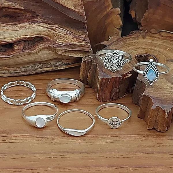 Studio Jewellery Rings-Beaded Blue Shell Silver Ring
