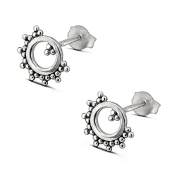 Studio Jewellery Stud Earrings | Earrings-Beaded Circle Silver Stud Earrings