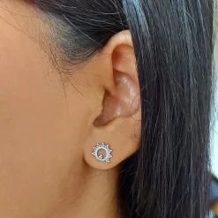 Studio Jewellery Stud Earrings | Earrings-Beaded Circle Silver Stud Earrings