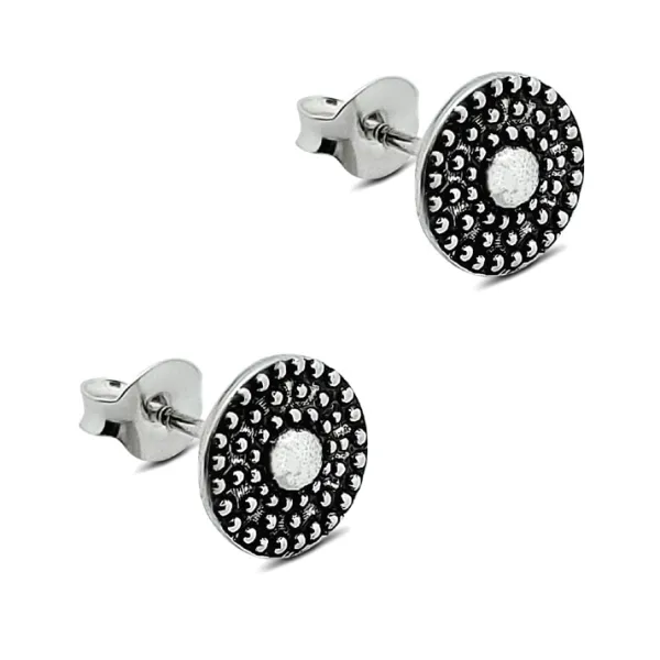 Studio Jewellery Stud Earrings | Earrings-Beaded Disc Silver Studs