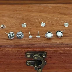 Studio Jewellery Stud Earrings | Earrings-Beaded Disc Silver Studs