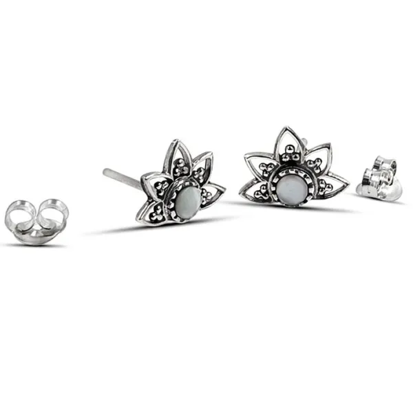 Studio Jewellery Stud Earrings | Earrings-Beaded Mandala Silver Earring Studs