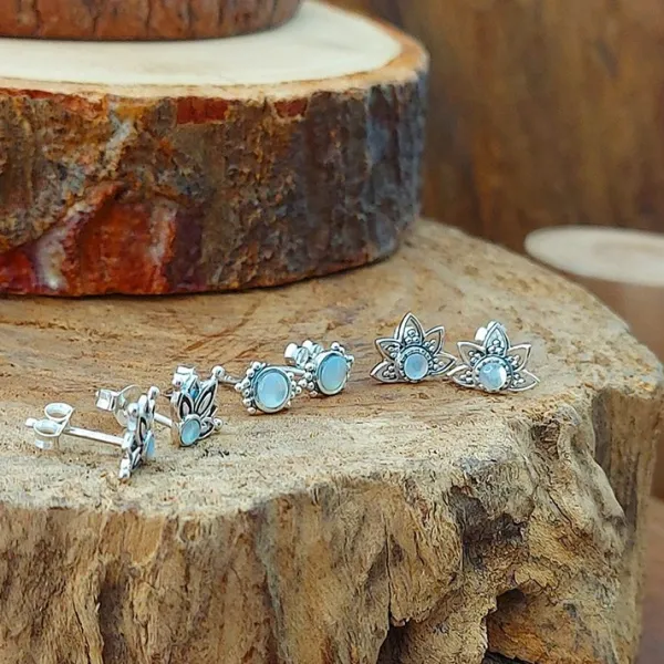 Studio Jewellery Stud Earrings | Earrings-Beaded Mandala Silver Earring Studs