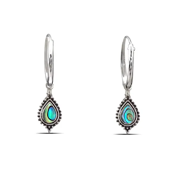 Studio Jewellery Hoop Earrings | Earrings-Beaded Water Drop Abalone Hoop Charm Earrings