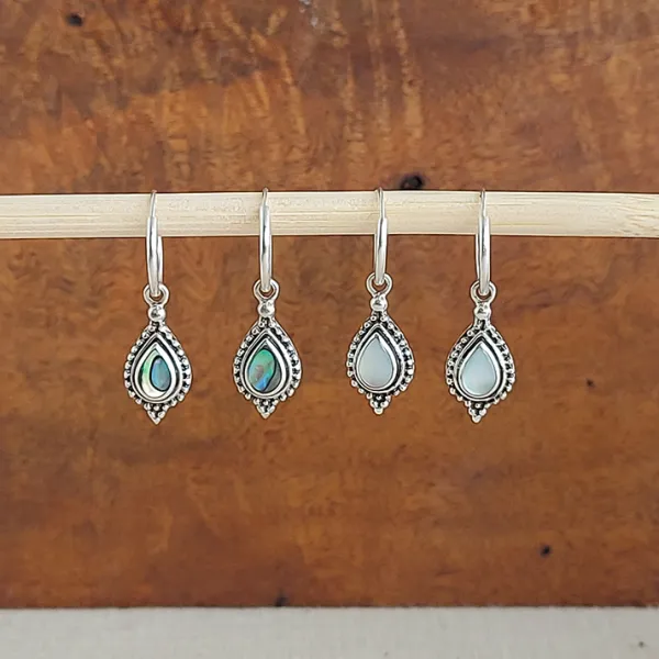 Studio Jewellery Hoop Earrings | Earrings-Beaded Water Drop Abalone Hoop Charm Earrings