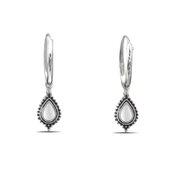 Studio Jewellery Hoop Earrings | Earrings-Beaded Water Drop White Shell Hoop Charm Earrings