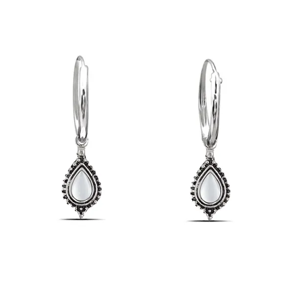 Studio Jewellery Hoop Earrings | Earrings-Beaded Water Drop White Shell Hoop Charm Earrings