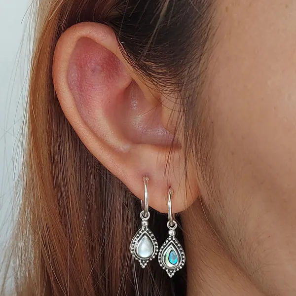 Studio Jewellery Hoop Earrings | Earrings-Beaded Water Drop White Shell Hoop Charm Earrings