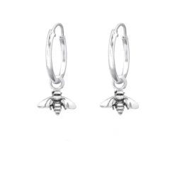 Studio Jewellery Hoop Earrings | Earrings-Bee Charm Silver Hoop Earrings