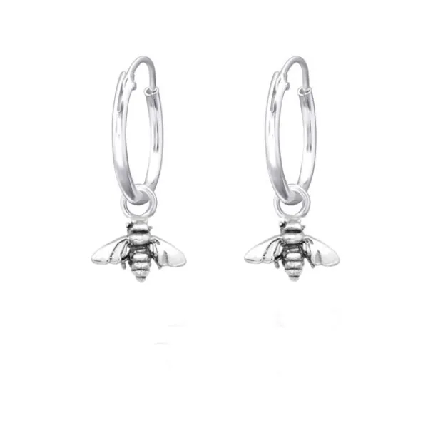 Studio Jewellery Hoop Earrings | Earrings-Bee Charm Silver Hoop Earrings
