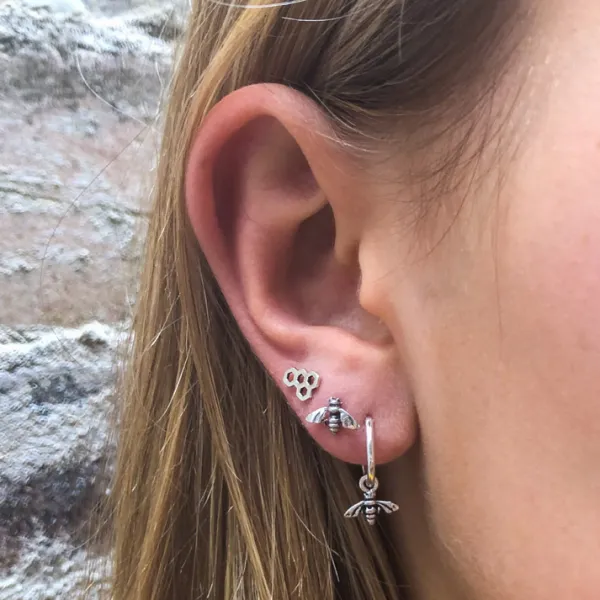 Studio Jewellery Hoop Earrings | Earrings-Bee Charm Silver Hoop Earrings
