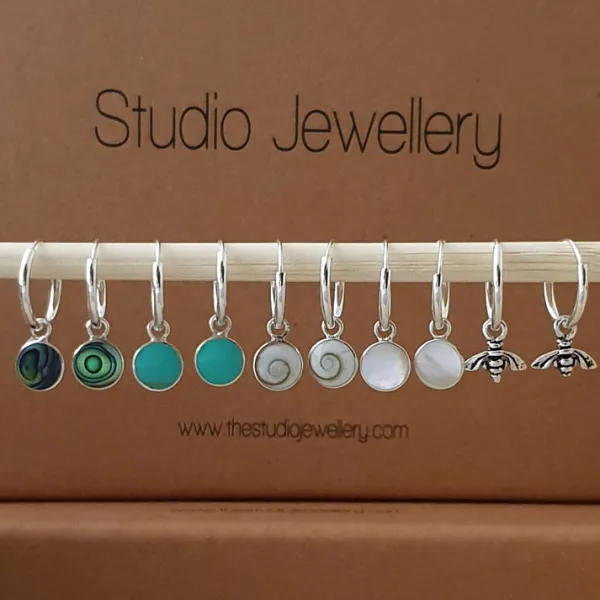 Studio Jewellery Hoop Earrings | Earrings-Bee Charm Silver Hoop Earrings