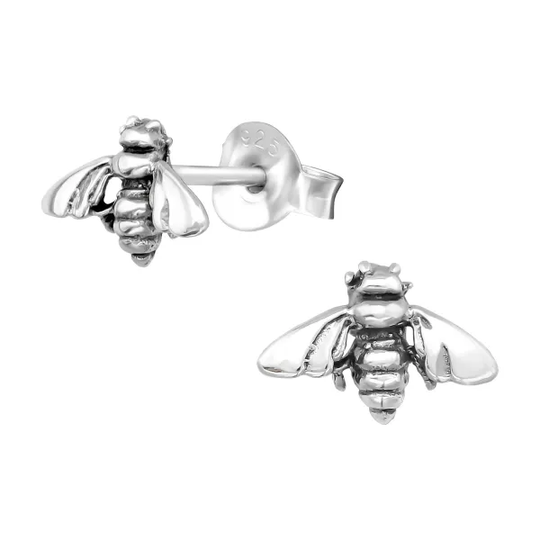 Studio Jewellery Stud Earrings | Earrings-Bee Stud Earrings Oxidised Silver