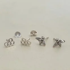 Studio Jewellery Stud Earrings | Earrings-Bee Stud Earrings Oxidised Silver