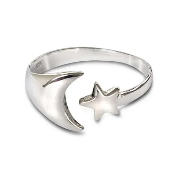 Studio Jewellery Feature & Stacker Rings | Rings-Big Moon Star Adjustable Silver Ring