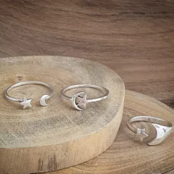 Studio Jewellery Feature & Stacker Rings | Rings-Big Moon Star Adjustable Silver Ring