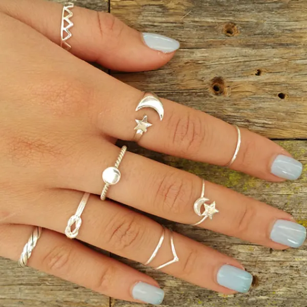Studio Jewellery Feature & Stacker Rings | Rings-Big Moon Star Adjustable Silver Ring