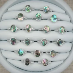 Studio Jewellery Gem Stone Rings | Rings-Big Oval 1 Bead Silver Abalone Ring