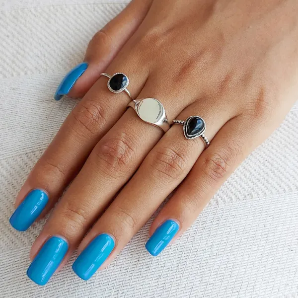 Studio Jewellery Feature & Stacker Rings | Rings-Black Oval Rope Silver Ring
