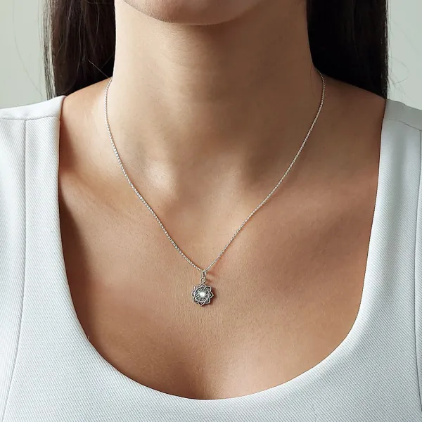 Studio Jewellery Necklaces-Blossom Mandala Shell Silver Necklace