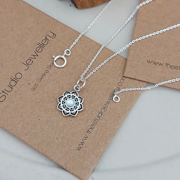 Studio Jewellery Necklaces-Blossom Mandala Shell Silver Necklace