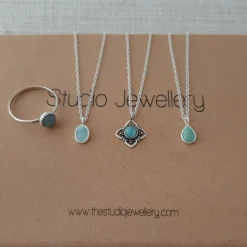 Studio Jewellery Gem Stone Rings | Rings-Blue Circle Amazonite Silver Gemstone Ring