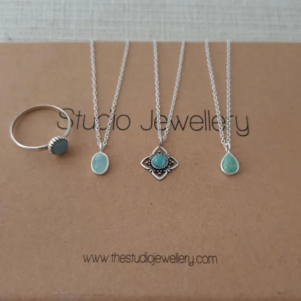 Studio Jewellery Gem Stone Rings | Rings-Blue Circle Amazonite Silver Gemstone Ring