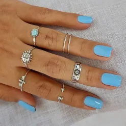 Studio Jewellery Gem Stone Rings | Rings-Blue Circle Amazonite Silver Gemstone Ring