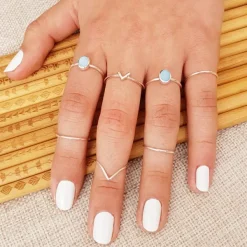 Studio Jewellery Gem Stone Rings | Rings-Blue Oval Shell Silver Ring