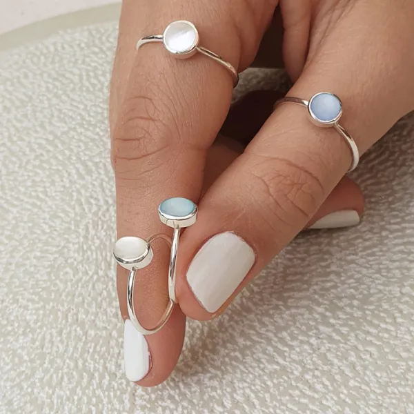 Studio Jewellery Gem Stone Rings | Rings-Blue Oval Shell Silver Ring
