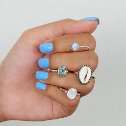 Studio Jewellery Gem Stone Rings | Rings-Blue Oval Shell Silver Ring