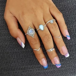 Studio Jewellery Gem Stone Rings | Rings-Boho Rainbow Moonstone Silver Ring